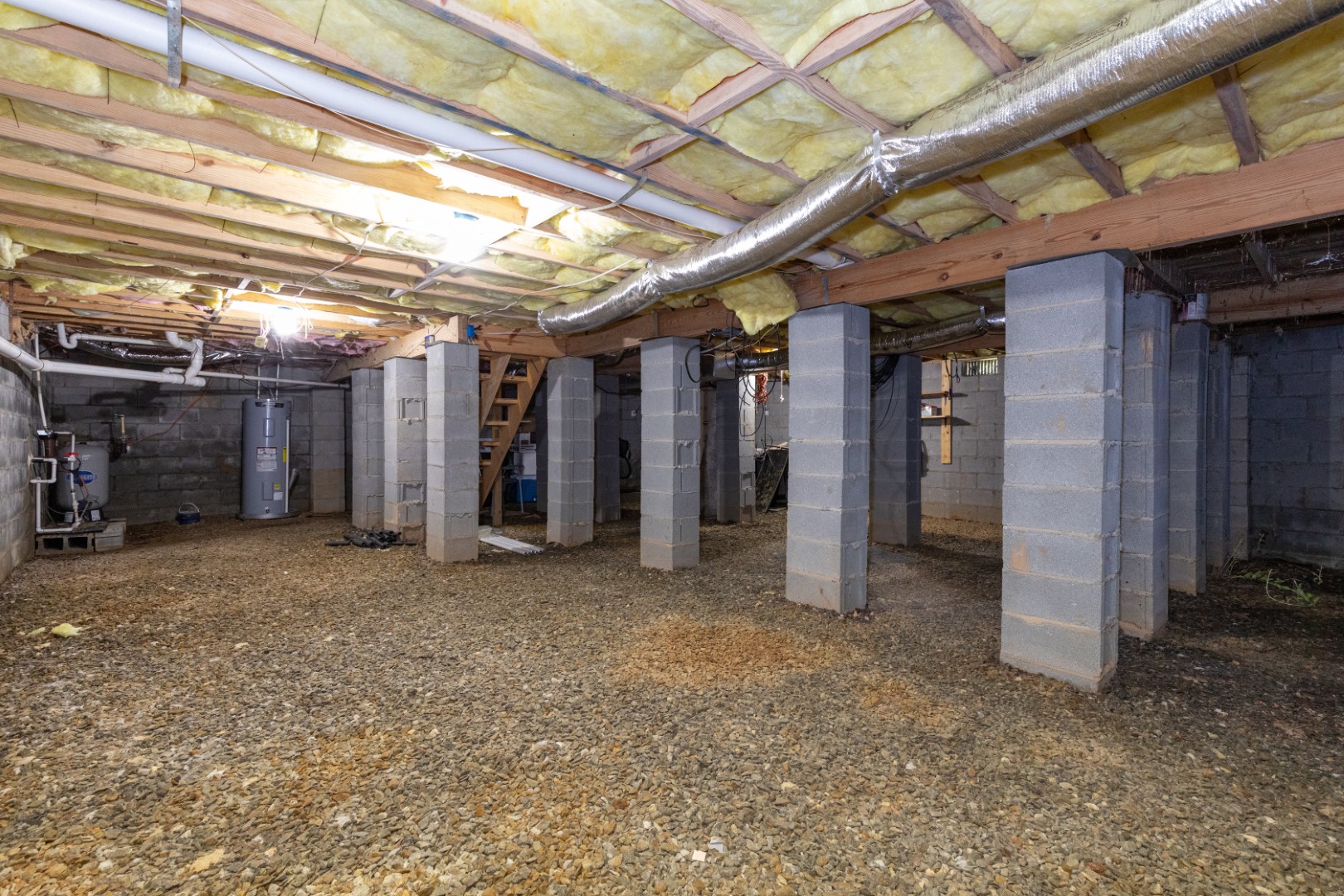 crawl space with concrete beams
